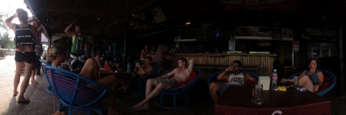 Probably the best way to explain the vibe of Sihanoukville is with this panorama of a beach bar. 