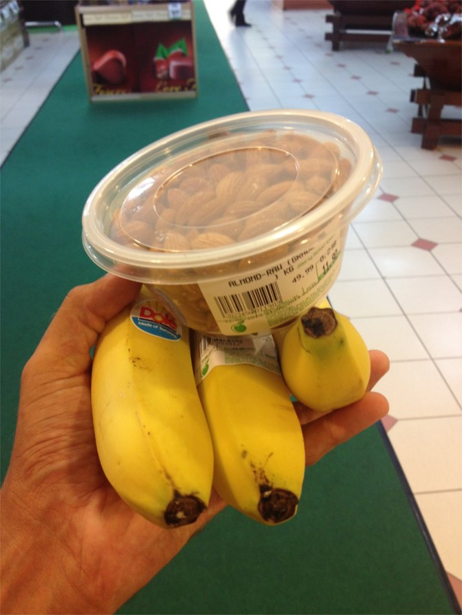 Possibly the highlight of Malaysia right here.  Raw almonds and fresh bananas (not the mini ones).